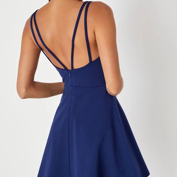 Lulu’s Forever Crush Navy Blue Strappy Sleeveless Skater dress size Medium - Picture 2 of 11
